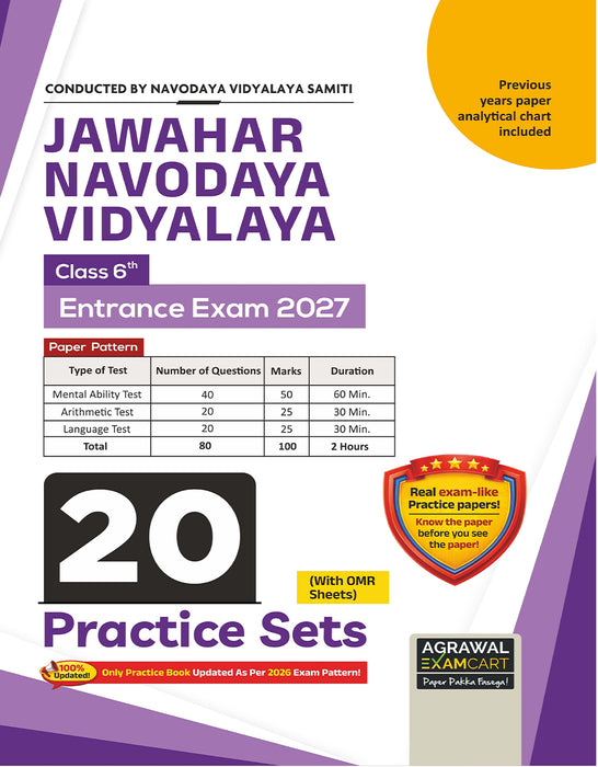 Examcart Jawahar Navodaya Vidyalaya (JNV) Class 6 Complete Guidebook + Practice Sets For Entrance Exam 2027 in English (2 Books Combo)