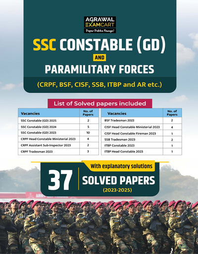 Examcart SSC Constable (GD) & Paramilitary Forces (CRPF, BSF, CISF, SSB, ITBP & AR) Solved Papers Book For 2026 Exam in English