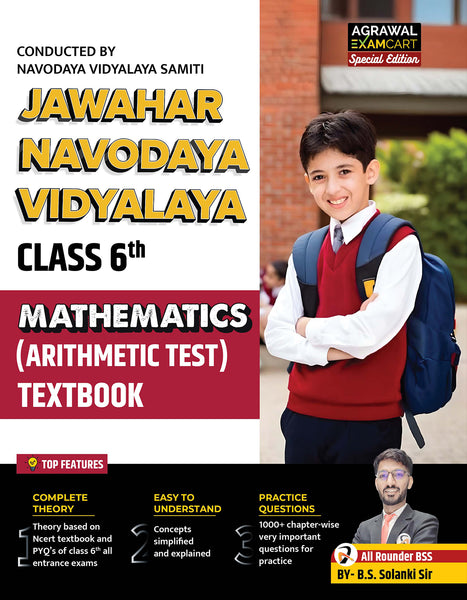 Examcart JNV Class 6 Mathematics (Arithmetic Test) Textbook By B.S.Solanki Sir for 2025 Exam in English