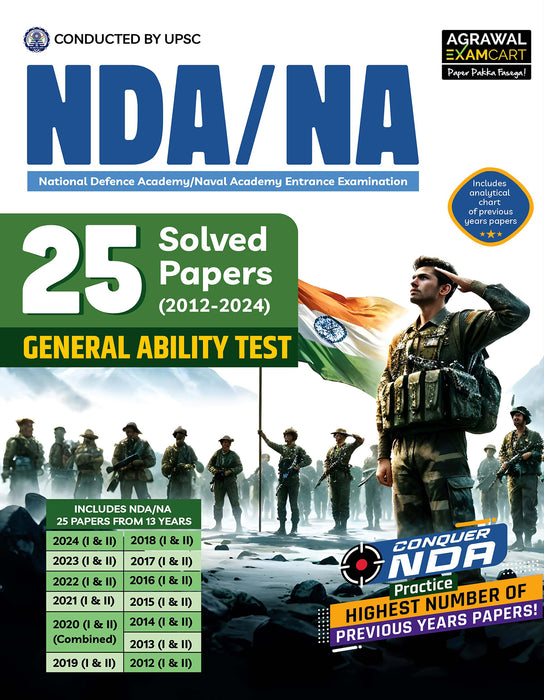 Examcart NDA/NA (National Defence Academy/ Naval Academy) 25 GAT (General Ability Test) Solved Papers (2012-2024) Book For 2025 Exam in English