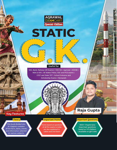 Examcart Static GK Book by Raja Gupta Sir for SSC GD, DSSSB, Railway, Police, Defence, NDA, CDS, Agniveer, CTET, State PCS, & All Competitive Exams 2026 (English)