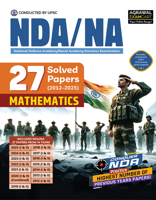 Examcart NDA/NA (National Defence Academy/ Naval Academy) 27 Math Solved Papers (2012-2025) Book For 2026 Exam in English