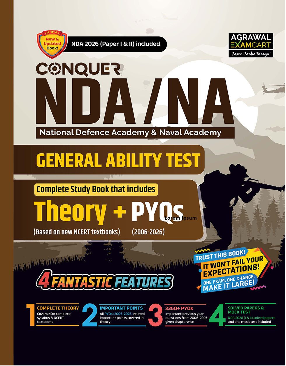 Examcart NDA/NA General Ability Test (Guide + PYQ) Book For 2026 Exam In English