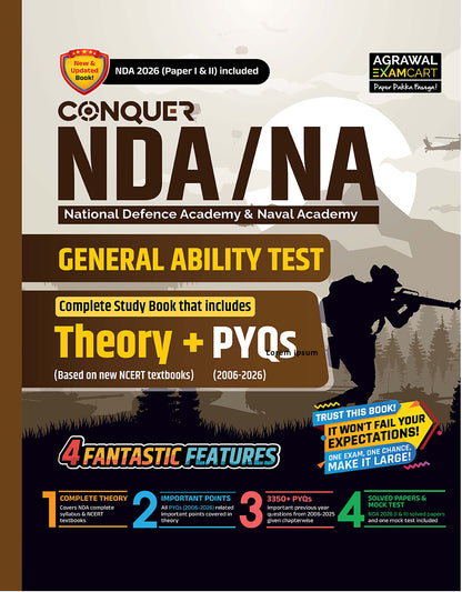 Examcart NDA/NA General Ability Test (Guide + PYQ) Book For 2026 Exam In English
