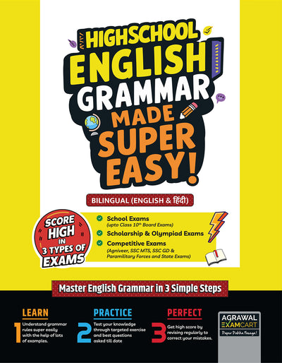 Examcart High School (Class 10th) English Grammar Book 2026 | Grammar Rules, Examples & Exercises | For School Exams, Olympiad, Scholarship, SSC, Forces, Agniveer & Competitive Exams (Bilingual)