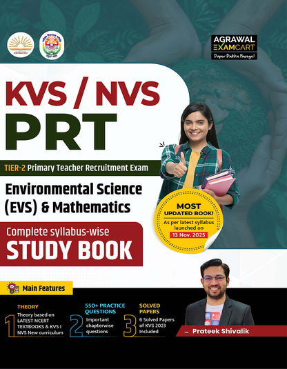 Examcart KVS/NVS PRT Tier-2 EVS & Mathematics Study Book By Prateek Shivalik For 2026 Exam In English