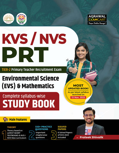 Examcart KVS/NVS PRT Tier-2 EVS & Mathematics Study Book By Prateek Shivalik For 2026 Exam In English