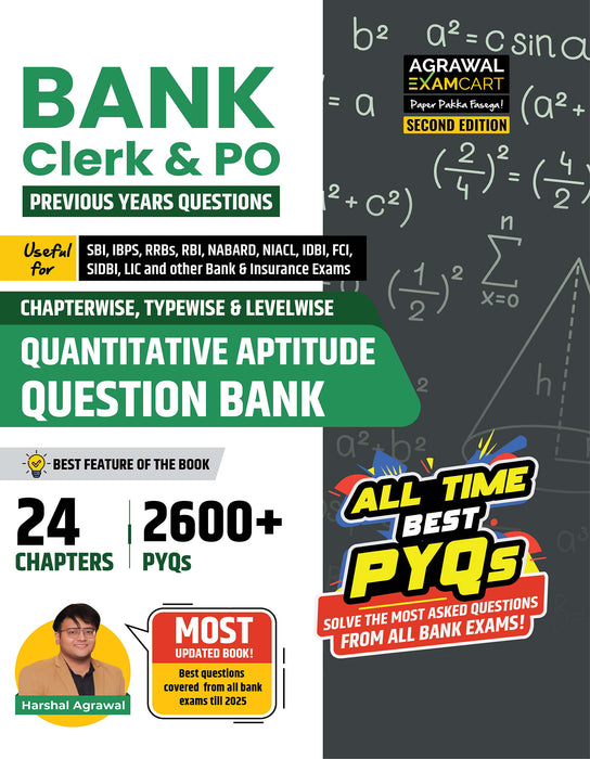 Examcart Bank Clerk & PO Quantitative Aptitude by Harshal Agrawal Sir + English Language by Satyendra Tiwari Sir + Reasoning by Tanvi Chugh Ma'am for 2025 Exam in English Medium (Set of 3 Books)