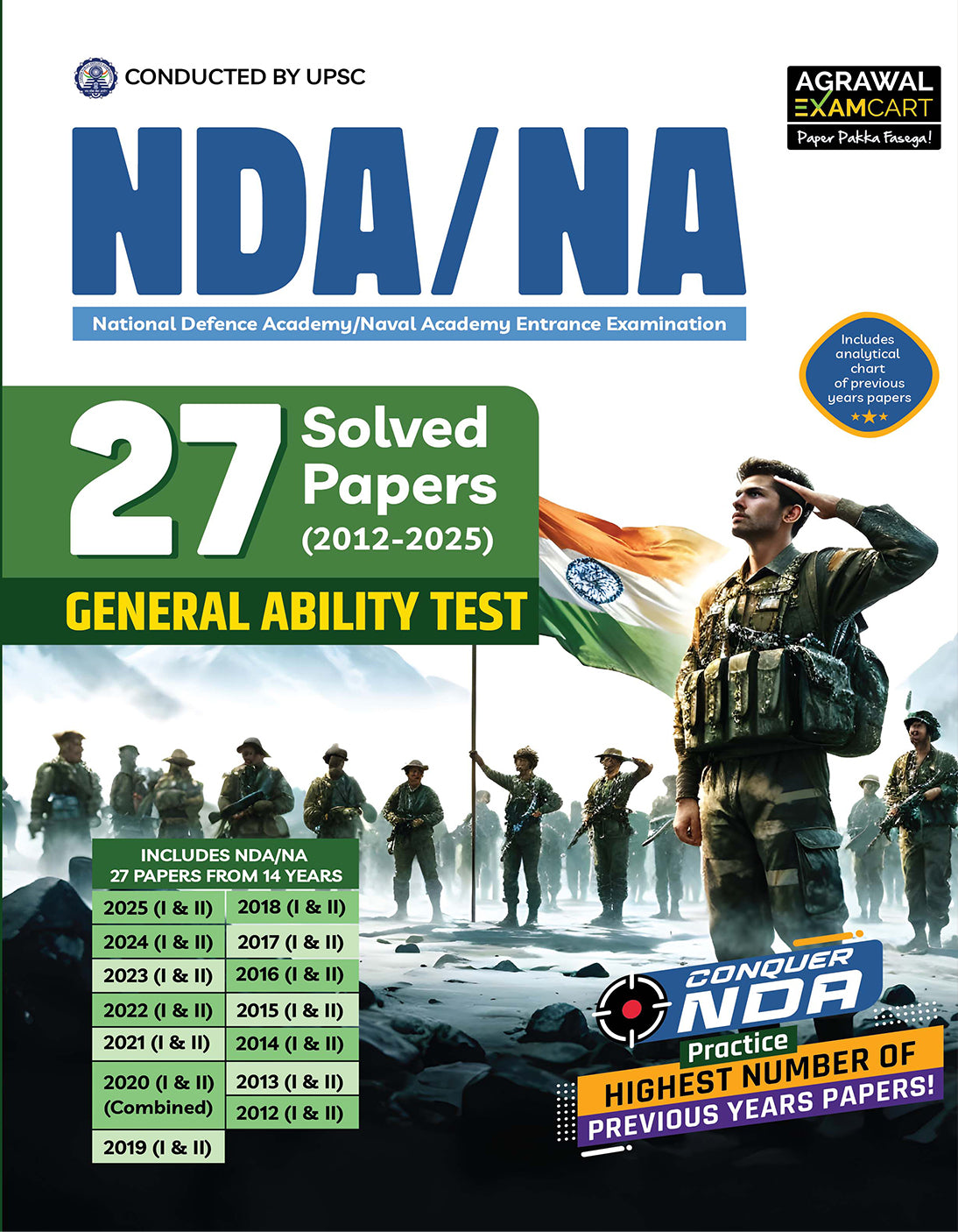 Examcart NDA/NA (National Defence Academy/ Naval Academy) 27 GAT (General Ability Test) Solved Papers (2012-2025) Book For 2026 Exam in English