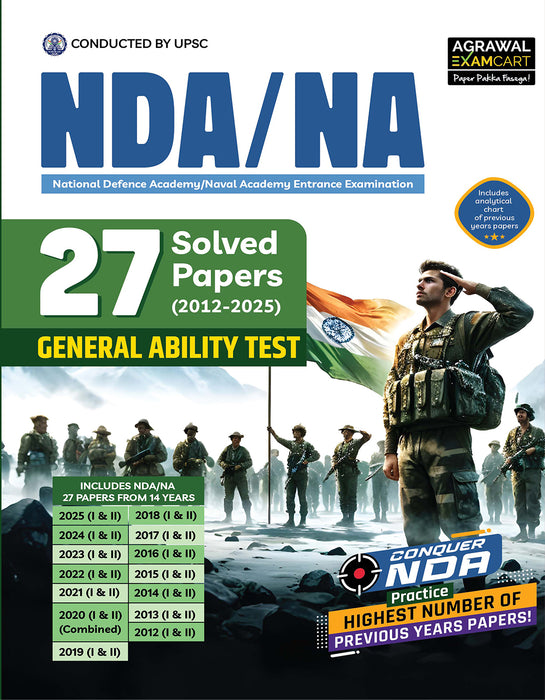 Examcart NDA/NA (National Defence Academy/ Naval Academy) 27 GAT (General Ability Test) Solved Papers (2012-2025) Book For 2026 Exam in English