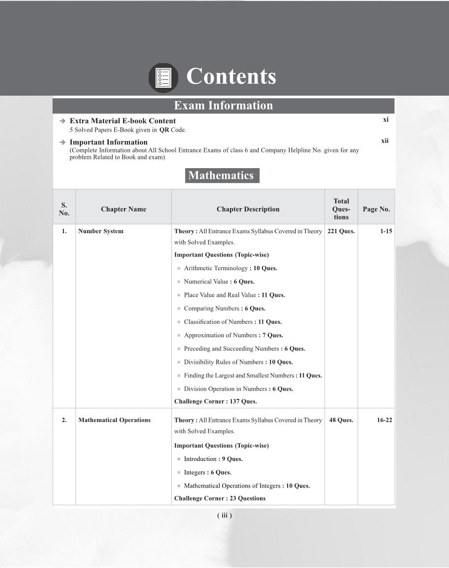 Examcart School Entrance Exam Math Class 6th Textbook For 2026 Exam in English