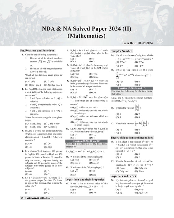 Examcart NDA/NA (National Defence Academy/ Naval Academy) 25 Math Solved Papers (2012-2024) Book For 2025 Exam in English