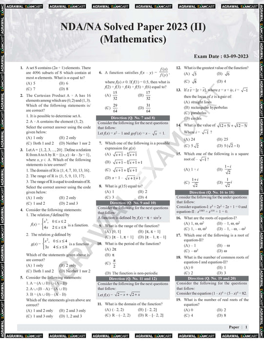 NDA 8 Previous Year Solved Paper of Mathematics & GAT From 2020 To 2024 In English (E-Book)