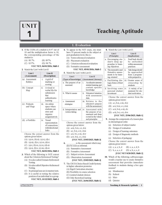 Examcart NTA UGC General Paper 1 Teaching & Research Aptitude PYQs (Previous Year Questions) Book In English