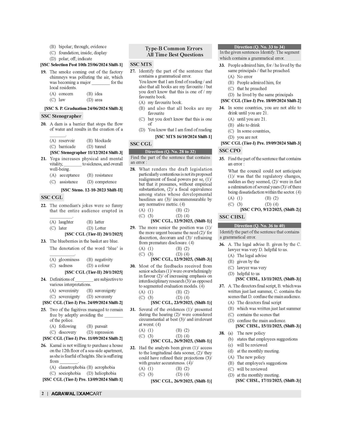 Examcart Latest SSC English Question Bank Book For SSC GD | MTS | Delhi Police | Selection Post | CHSL | Stenographer | CPO & CGL (Tier 1 & 2) 2026 Exam