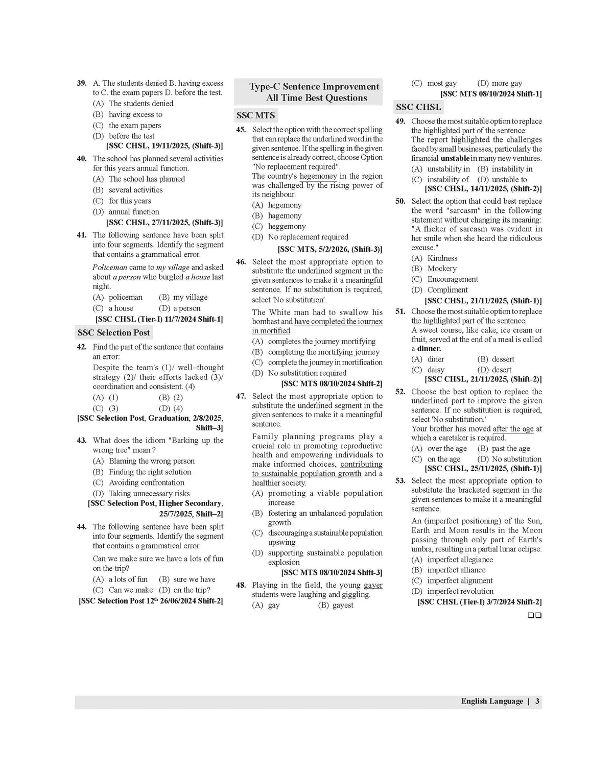 Examcart Latest SSC English Question Bank Book For SSC GD | MTS | Delhi Police | Selection Post | CHSL | Stenographer | CPO & CGL (Tier 1 & 2) 2026 Exam