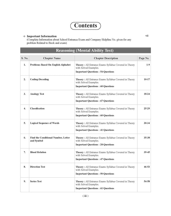 Examcart School Entrance Exam Class 6th Mental Ability Test (Reasoning) Textbook For 2026 Exam in English