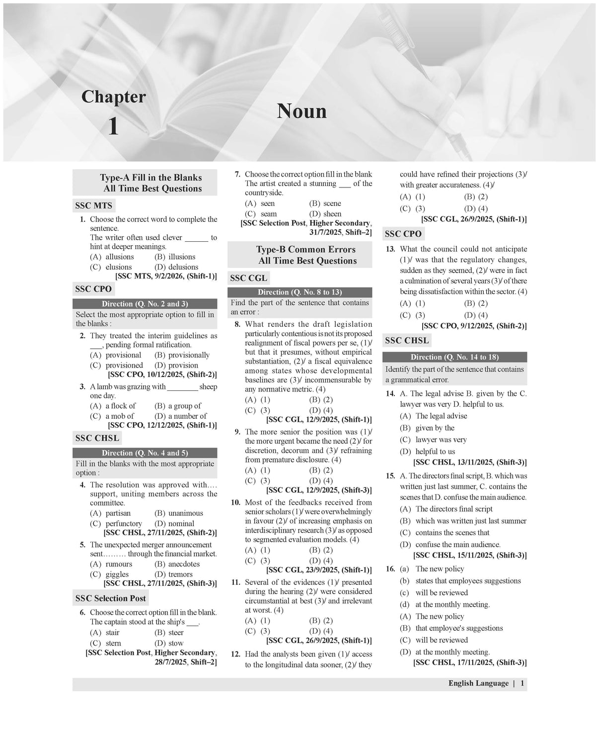 Examcart Latest SSC English Question Bank Book For SSC GD | MTS | Delhi Police | Selection Post | CHSL | Stenographer | CPO & CGL (Tier 1 & 2) 2026 Exam