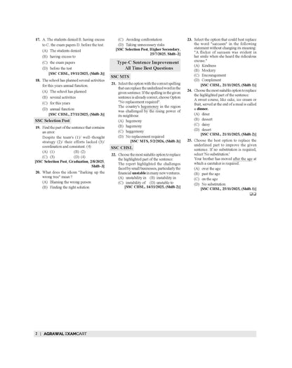 Examcart Latest SSC English Question Bank Book For SSC GD | MTS | Delhi Police | Selection Post | CHSL | Stenographer | CPO & CGL (Tier 1 & 2) 2026 Exam