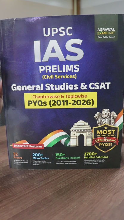 Examcart UPSC IAS Prelims PYQs (2011–2026) English Medium | General Studies & CSAT | 2700+ Chapterwise & Topicwise Solved Questions with Detailed Explanations | Month-wise Preparation Strategy | UPSC Civil Services Exam Book